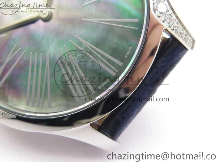 0701 UrbanChic Ladies’ De Ville Trésor Diamond SS 3AF 1:1 Best Edition Black MOP Dial On Black Leather Strap Swiss Quartz 7878